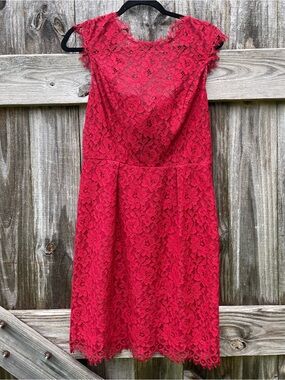 Shoshanna Red Floral Lace Midi Dress
